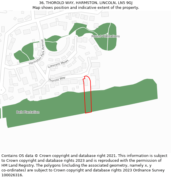 36, THOROLD WAY, HARMSTON, LINCOLN, LN5 9GJ: Location map and indicative extent of plot