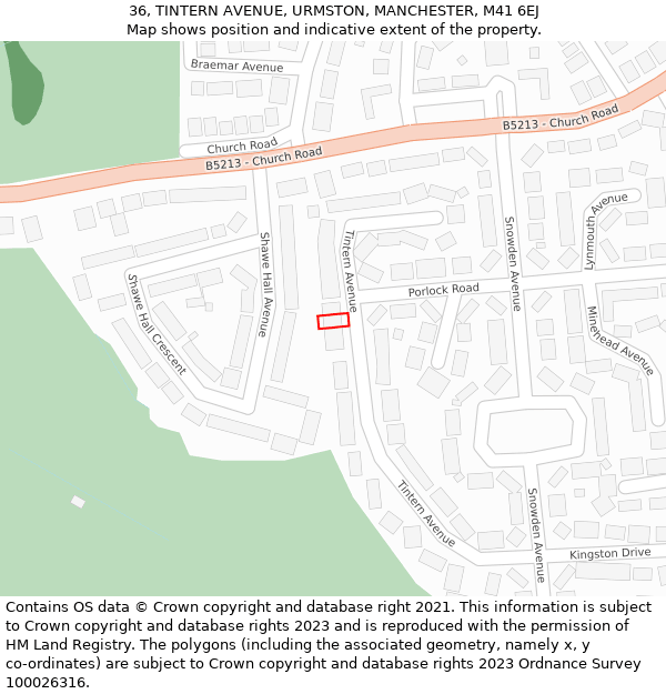 36, TINTERN AVENUE, URMSTON, MANCHESTER, M41 6EJ: Location map and indicative extent of plot