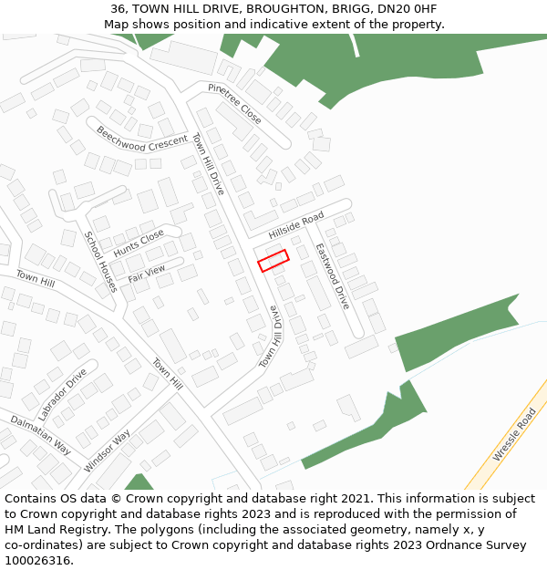 36, TOWN HILL DRIVE, BROUGHTON, BRIGG, DN20 0HF: Location map and indicative extent of plot