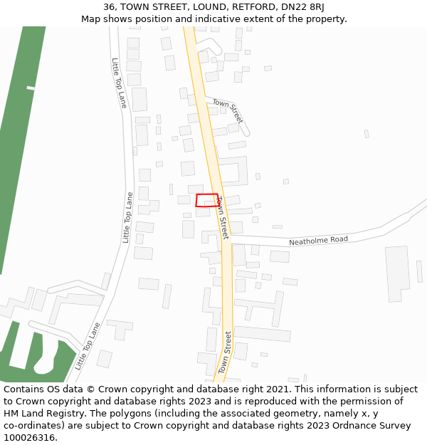 36, TOWN STREET, LOUND, RETFORD, DN22 8RJ: Location map and indicative extent of plot