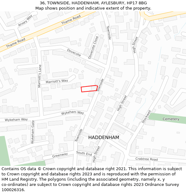 36, TOWNSIDE, HADDENHAM, AYLESBURY, HP17 8BG: Location map and indicative extent of plot