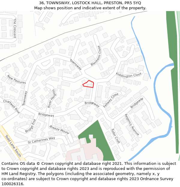 36, TOWNSWAY, LOSTOCK HALL, PRESTON, PR5 5YQ: Location map and indicative extent of plot