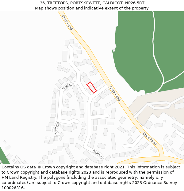 36, TREETOPS, PORTSKEWETT, CALDICOT, NP26 5RT: Location map and indicative extent of plot