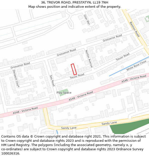 36, TREVOR ROAD, PRESTATYN, LL19 7NH: Location map and indicative extent of plot