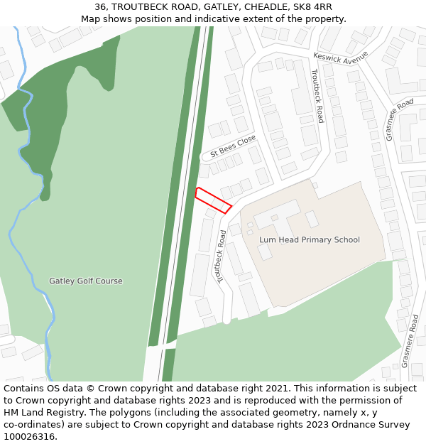 36, TROUTBECK ROAD, GATLEY, CHEADLE, SK8 4RR: Location map and indicative extent of plot