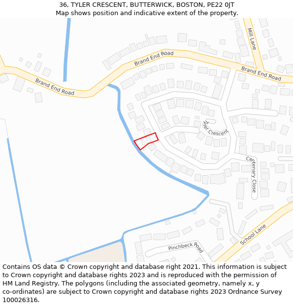 36, TYLER CRESCENT, BUTTERWICK, BOSTON, PE22 0JT: Location map and indicative extent of plot