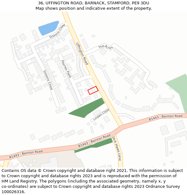 36, UFFINGTON ROAD, BARNACK, STAMFORD, PE9 3DU: Location map and indicative extent of plot