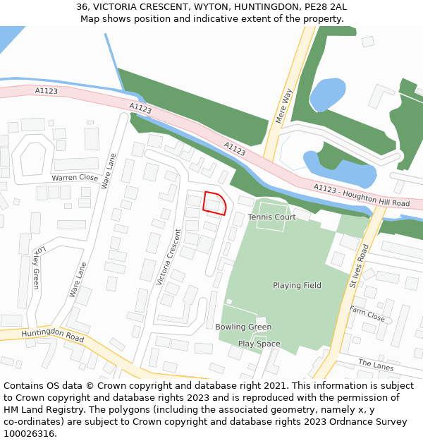 36, VICTORIA CRESCENT, WYTON, HUNTINGDON, PE28 2AL: Location map and indicative extent of plot