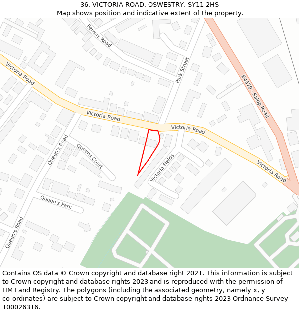36, VICTORIA ROAD, OSWESTRY, SY11 2HS: Location map and indicative extent of plot