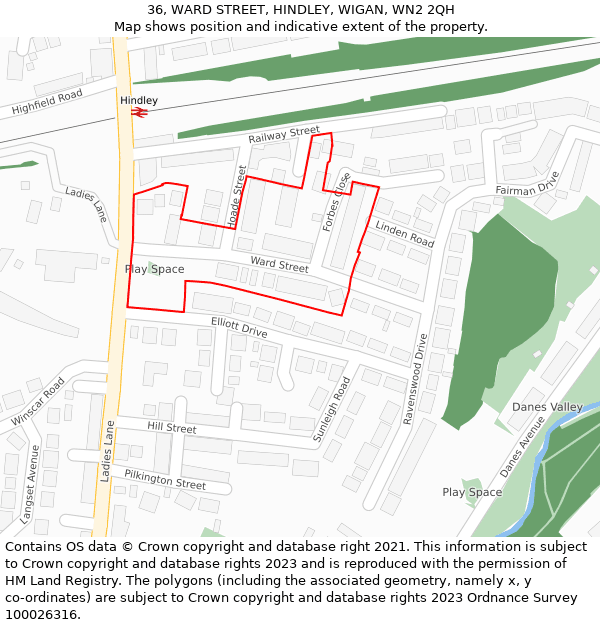 36, WARD STREET, HINDLEY, WIGAN, WN2 2QH: Location map and indicative extent of plot