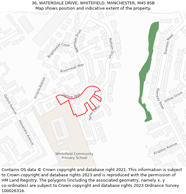 36, WATERDALE DRIVE, WHITEFIELD, MANCHESTER, M45 8SB: Location map and indicative extent of plot