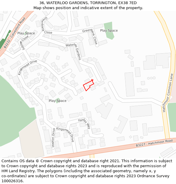 36, WATERLOO GARDENS, TORRINGTON, EX38 7ED: Location map and indicative extent of plot