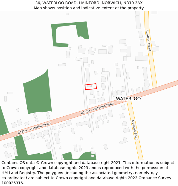 36, WATERLOO ROAD, HAINFORD, NORWICH, NR10 3AX: Location map and indicative extent of plot