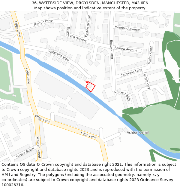 36, WATERSIDE VIEW, DROYLSDEN, MANCHESTER, M43 6EN: Location map and indicative extent of plot