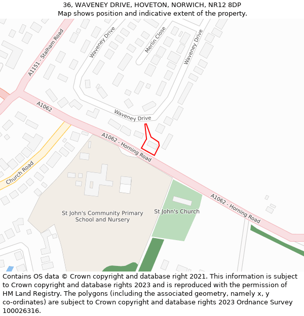 36, WAVENEY DRIVE, HOVETON, NORWICH, NR12 8DP: Location map and indicative extent of plot