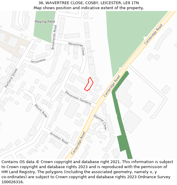 36, WAVERTREE CLOSE, COSBY, LEICESTER, LE9 1TN: Location map and indicative extent of plot