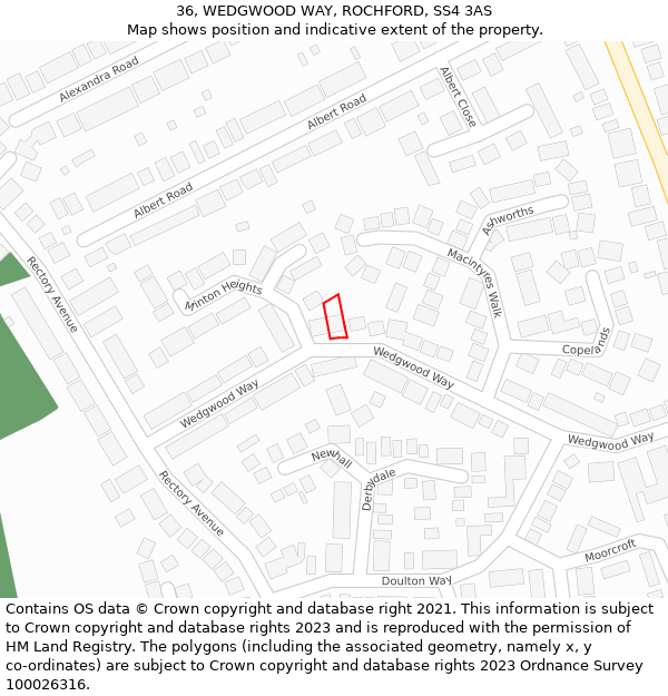 36, WEDGWOOD WAY, ROCHFORD, SS4 3AS: Location map and indicative extent of plot