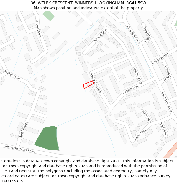 36, WELBY CRESCENT, WINNERSH, WOKINGHAM, RG41 5SW: Location map and indicative extent of plot