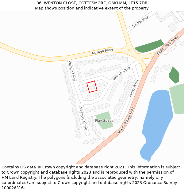 36, WENTON CLOSE, COTTESMORE, OAKHAM, LE15 7DR: Location map and indicative extent of plot