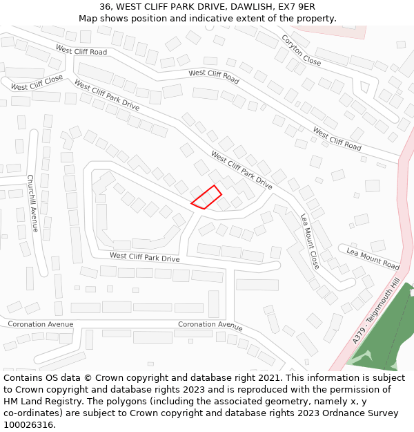 36, WEST CLIFF PARK DRIVE, DAWLISH, EX7 9ER: Location map and indicative extent of plot