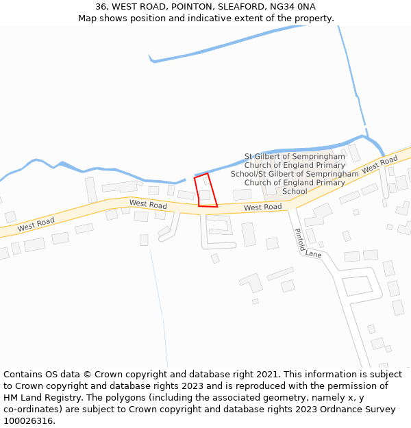 36, WEST ROAD, POINTON, SLEAFORD, NG34 0NA: Location map and indicative extent of plot