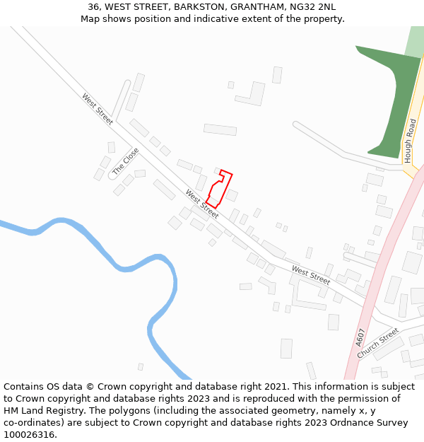 36, WEST STREET, BARKSTON, GRANTHAM, NG32 2NL: Location map and indicative extent of plot