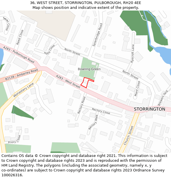 36, WEST STREET, STORRINGTON, PULBOROUGH, RH20 4EE: Location map and indicative extent of plot