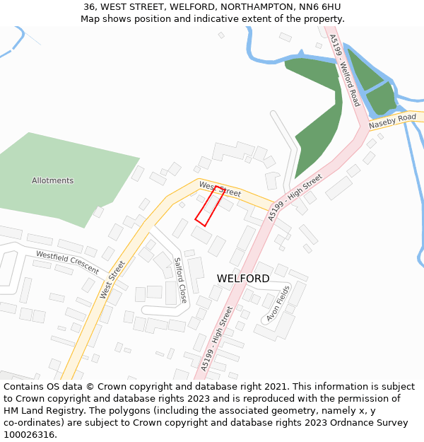 36, WEST STREET, WELFORD, NORTHAMPTON, NN6 6HU: Location map and indicative extent of plot