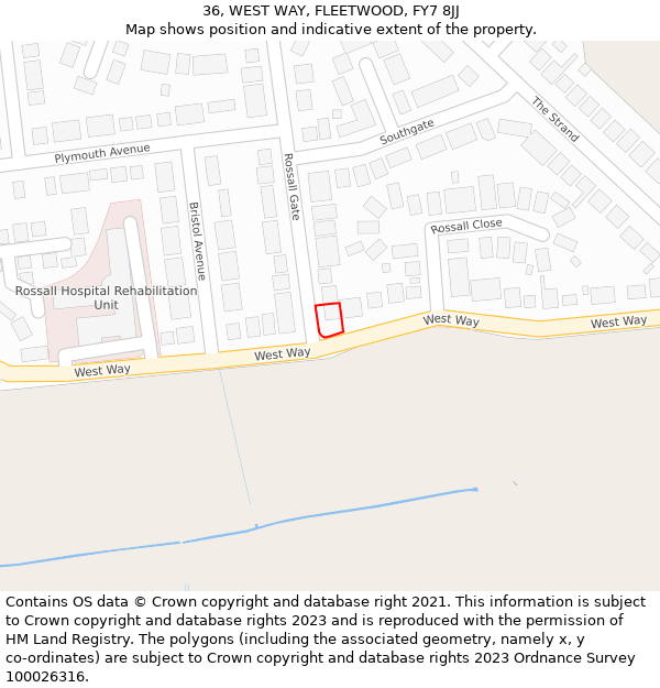 36, WEST WAY, FLEETWOOD, FY7 8JJ: Location map and indicative extent of plot