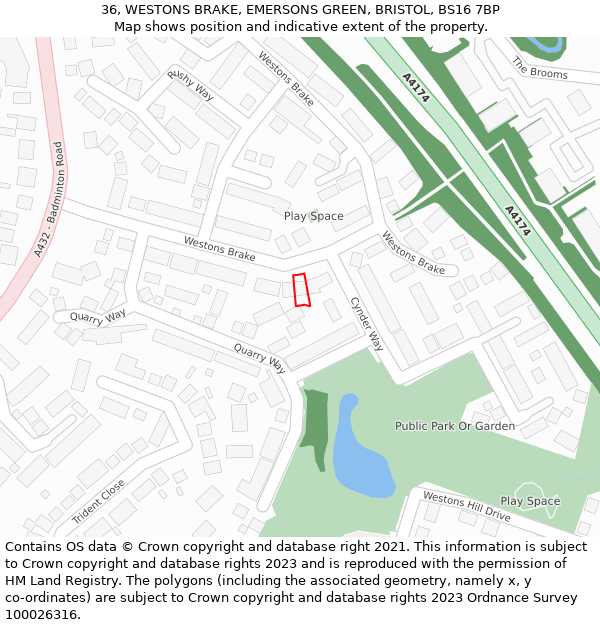 36, WESTONS BRAKE, EMERSONS GREEN, BRISTOL, BS16 7BP: Location map and indicative extent of plot