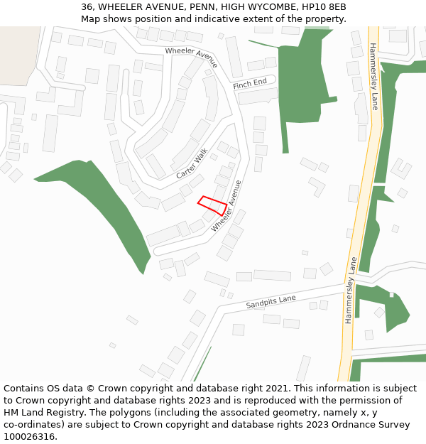 36, WHEELER AVENUE, PENN, HIGH WYCOMBE, HP10 8EB: Location map and indicative extent of plot