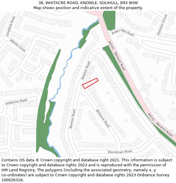 36, WHITACRE ROAD, KNOWLE, SOLIHULL, B93 9HW: Location map and indicative extent of plot