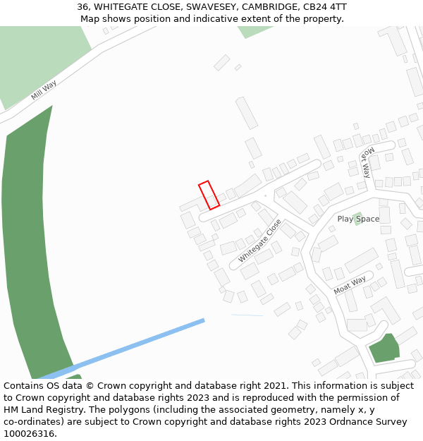 36, WHITEGATE CLOSE, SWAVESEY, CAMBRIDGE, CB24 4TT: Location map and indicative extent of plot