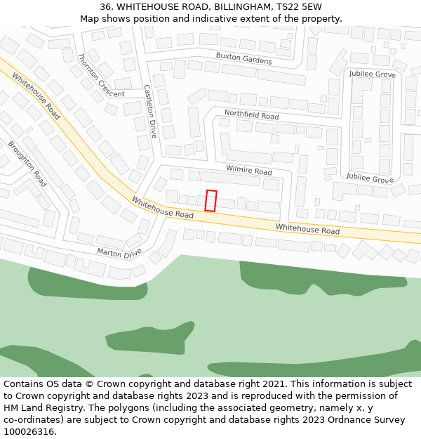 36, WHITEHOUSE ROAD, BILLINGHAM, TS22 5EW: Location map and indicative extent of plot