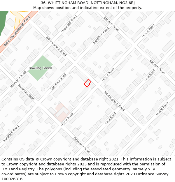 36, WHITTINGHAM ROAD, NOTTINGHAM, NG3 6BJ: Location map and indicative extent of plot