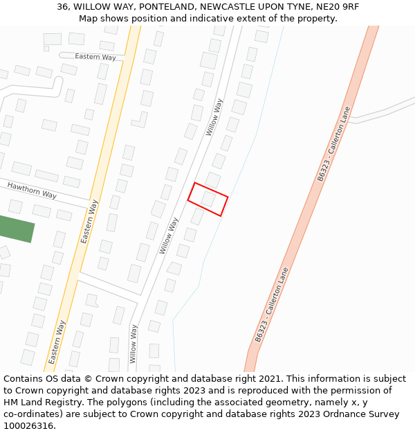 36, WILLOW WAY, PONTELAND, NEWCASTLE UPON TYNE, NE20 9RF: Location map and indicative extent of plot