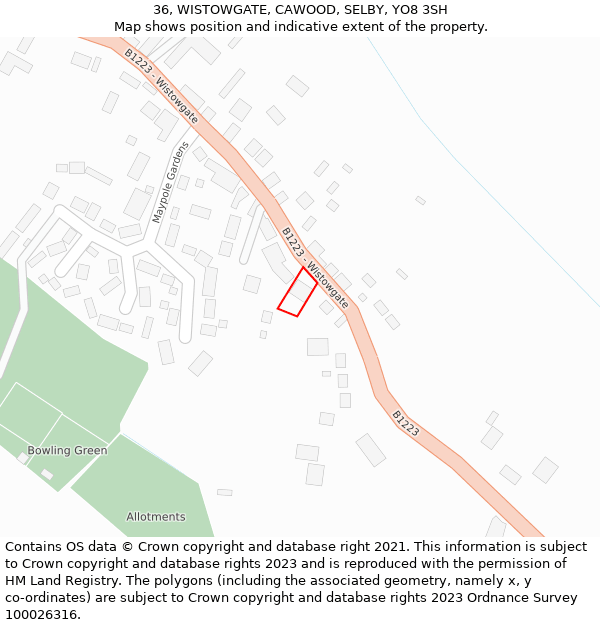 36, WISTOWGATE, CAWOOD, SELBY, YO8 3SH: Location map and indicative extent of plot