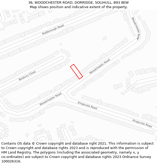 36, WOODCHESTER ROAD, DORRIDGE, SOLIHULL, B93 8EW: Location map and indicative extent of plot