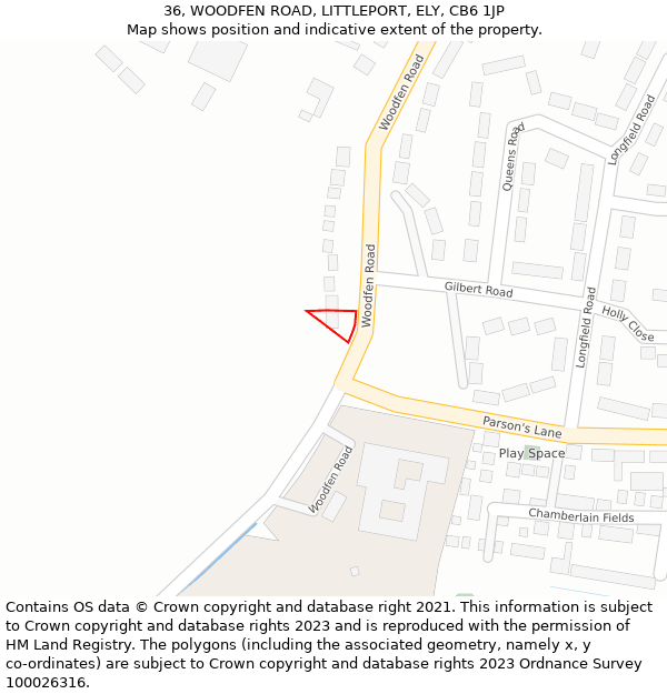 36, WOODFEN ROAD, LITTLEPORT, ELY, CB6 1JP: Location map and indicative extent of plot