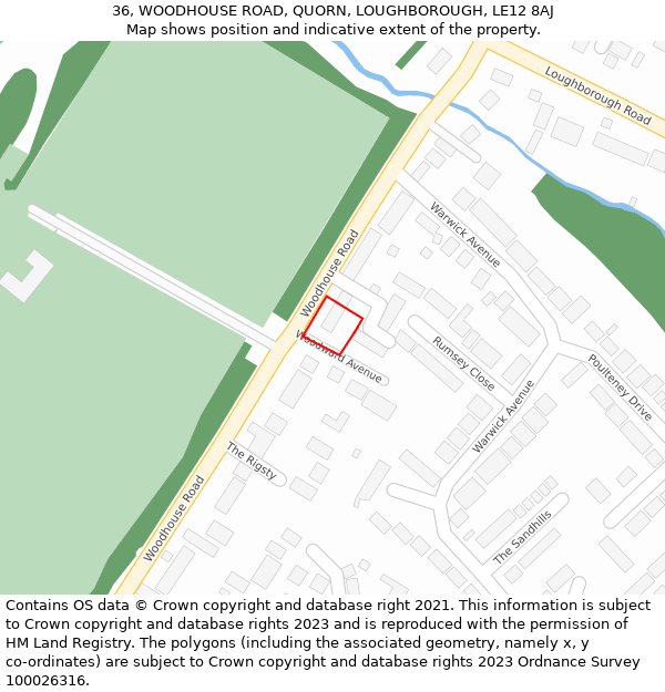 36, WOODHOUSE ROAD, QUORN, LOUGHBOROUGH, LE12 8AJ: Location map and indicative extent of plot