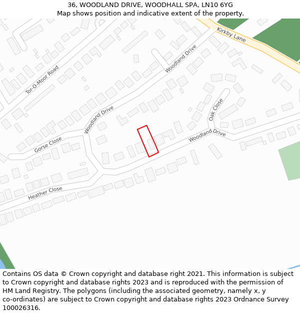 36, WOODLAND DRIVE, WOODHALL SPA, LN10 6YG: Location map and indicative extent of plot