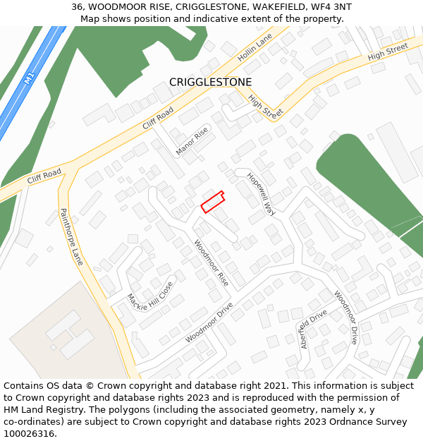 36, WOODMOOR RISE, CRIGGLESTONE, WAKEFIELD, WF4 3NT: Location map and indicative extent of plot