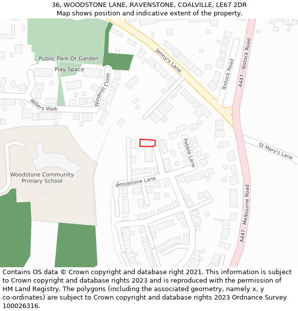 36, WOODSTONE LANE, RAVENSTONE, COALVILLE, LE67 2DR: Location map and indicative extent of plot