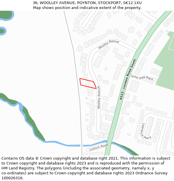 36, WOOLLEY AVENUE, POYNTON, STOCKPORT, SK12 1XU: Location map and indicative extent of plot