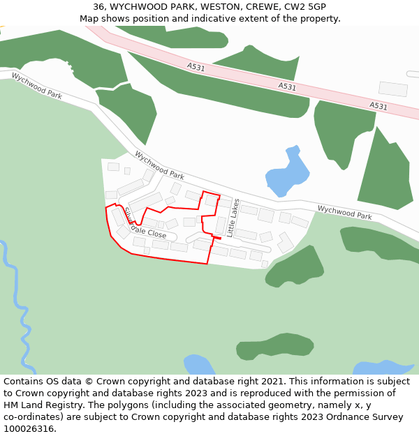 36, WYCHWOOD PARK, WESTON, CREWE, CW2 5GP: Location map and indicative extent of plot