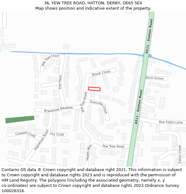 36, YEW TREE ROAD, HATTON, DERBY, DE65 5EX: Location map and indicative extent of plot