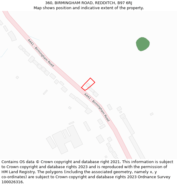 360, BIRMINGHAM ROAD, REDDITCH, B97 6RJ: Location map and indicative extent of plot