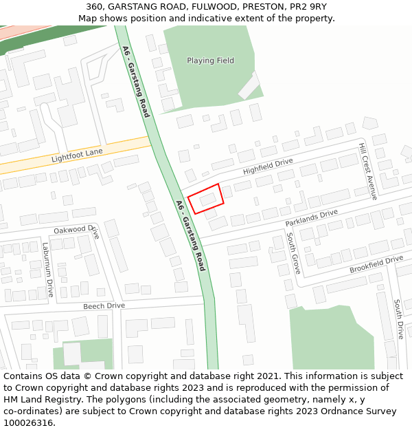 360, GARSTANG ROAD, FULWOOD, PRESTON, PR2 9RY: Location map and indicative extent of plot