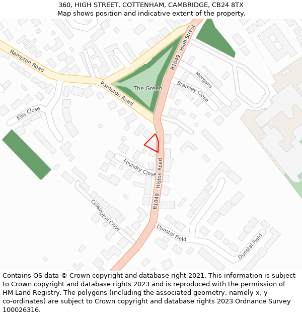 360, HIGH STREET, COTTENHAM, CAMBRIDGE, CB24 8TX: Location map and indicative extent of plot