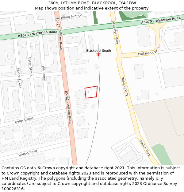 360A, LYTHAM ROAD, BLACKPOOL, FY4 1DW: Location map and indicative extent of plot